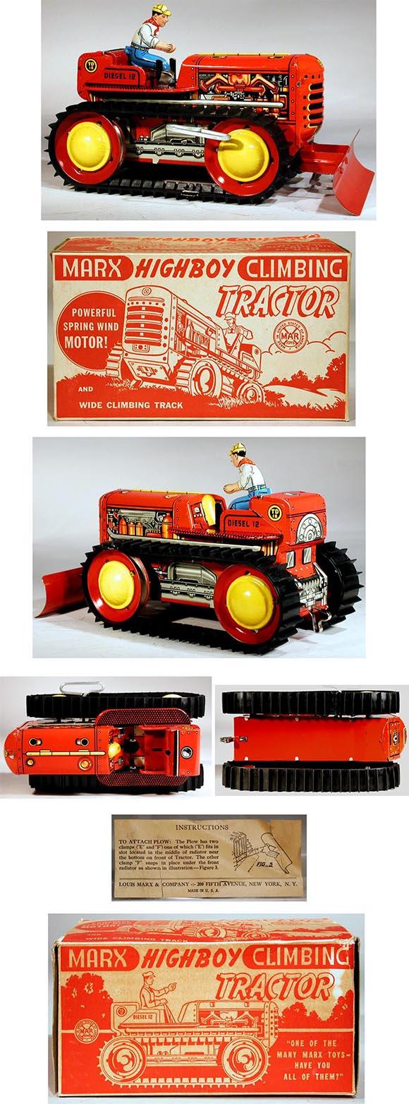 1942 Marx, Highboy Climbing Tractor with Scraper in Original Box
